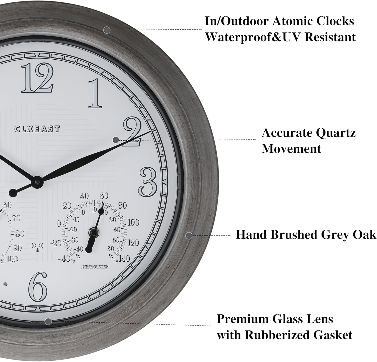 CLXEAST 18 Inch Illuminated Outdoor Indoor Atomic Analog Wall Clock with Temperature & Humidity, Lighted Outdoor Clocks for Patio Large Waterproof with Thermometer,Bronze Finish,House Warming Gifts