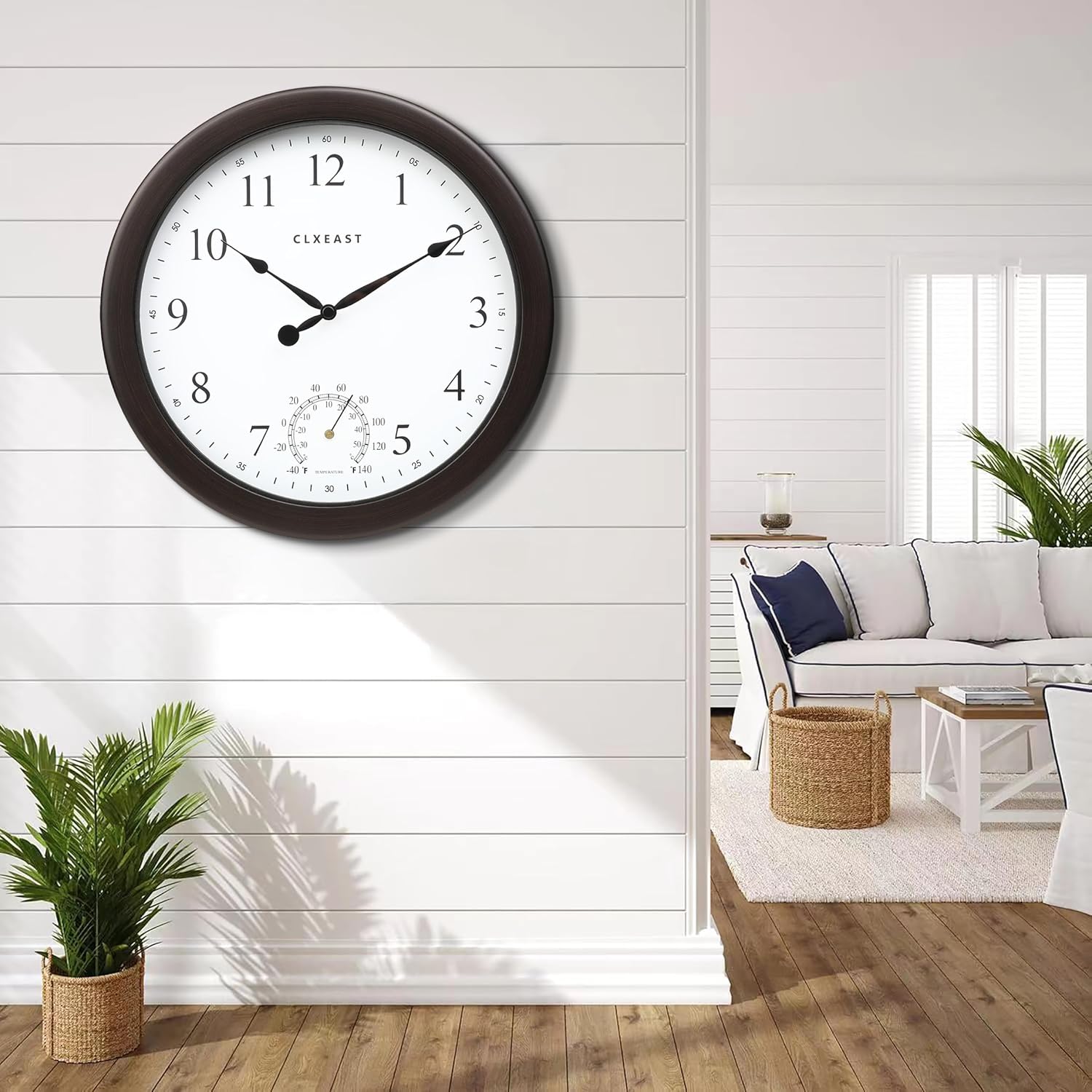 CLXEAST 10.4 Inch Indoor Outdoor Clocks Waterproof,Outdoor Clock with Temperature for Bathroom,Patio, Pool,Kitchen,Gifts for Women, Oil Rubbed Bronze Black Finish