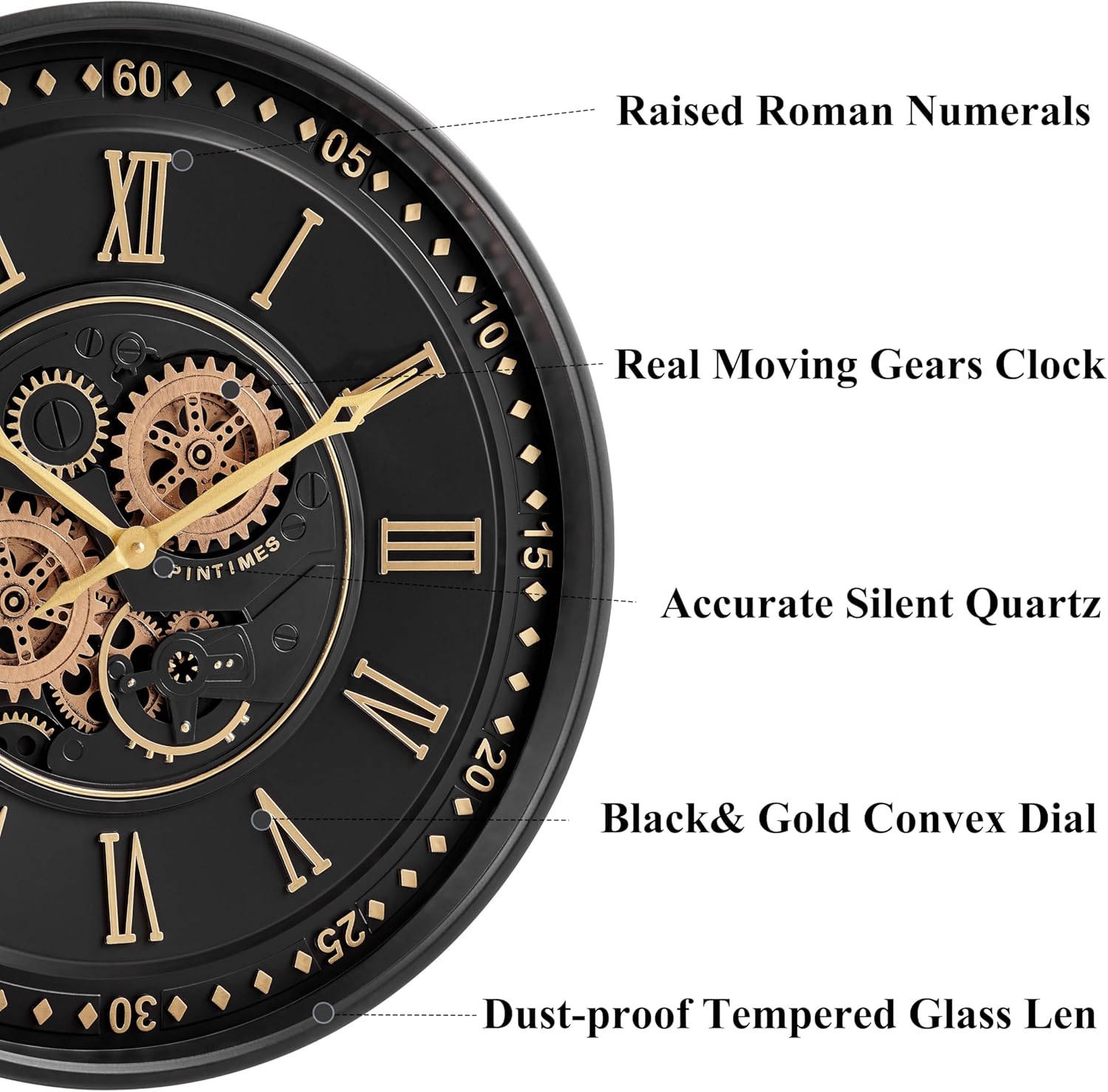 CLXEAST Mid Century Minimalist Modern Wall Clocks,24 Inch Wall Clock with Moving Gears, Large Cream Gold Wall Clocks for Living Room Decor,House Warming Gifts New Home
