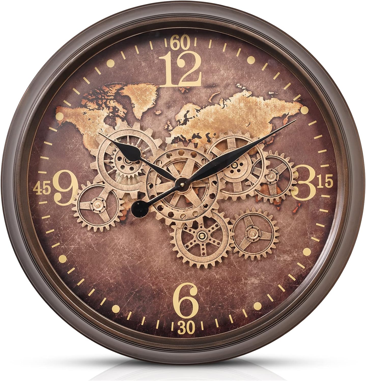 CLXEAST Mid Century Minimalist Modern Wall Clocks,24 Inch Wall Clock with Moving Gears, Large Cream Gold Wall Clocks for Living Room Decor,House Warming Gifts New Home