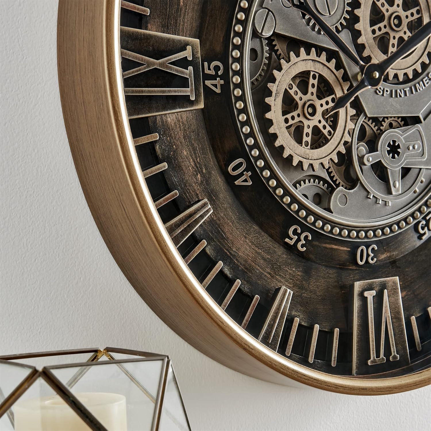 CLXEAST Mid Century Minimalist Modern Wall Clocks,24 Inch Wall Clock with Moving Gears, Large Cream Gold Wall Clocks for Living Room Decor,House Warming Gifts New Home
