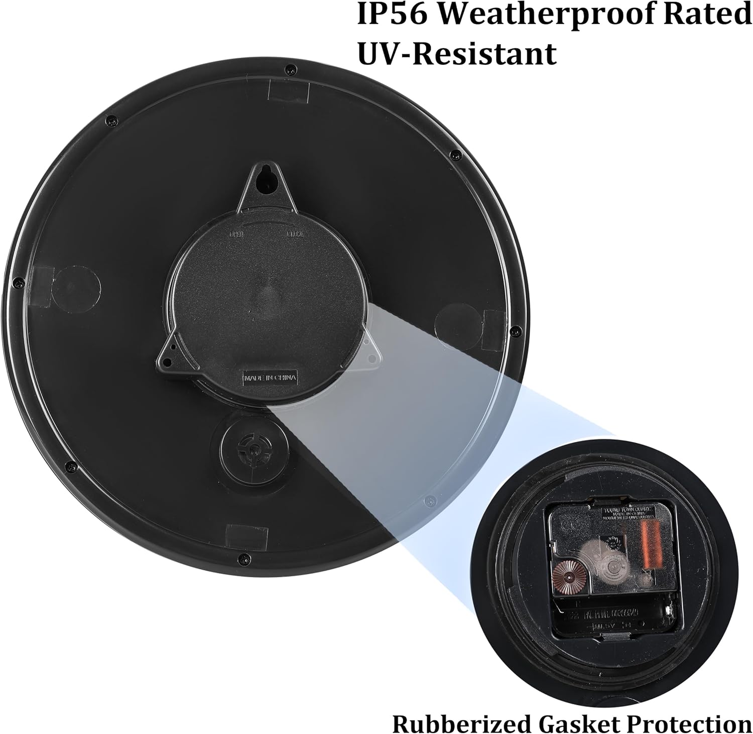 CLXEAST 10.4 Inch Indoor Outdoor Clocks Waterproof,Outdoor Clock with Temperature for Bathroom,Patio, Pool,Kitchen,Gifts for Women, Oil Rubbed Bronze Black Finish