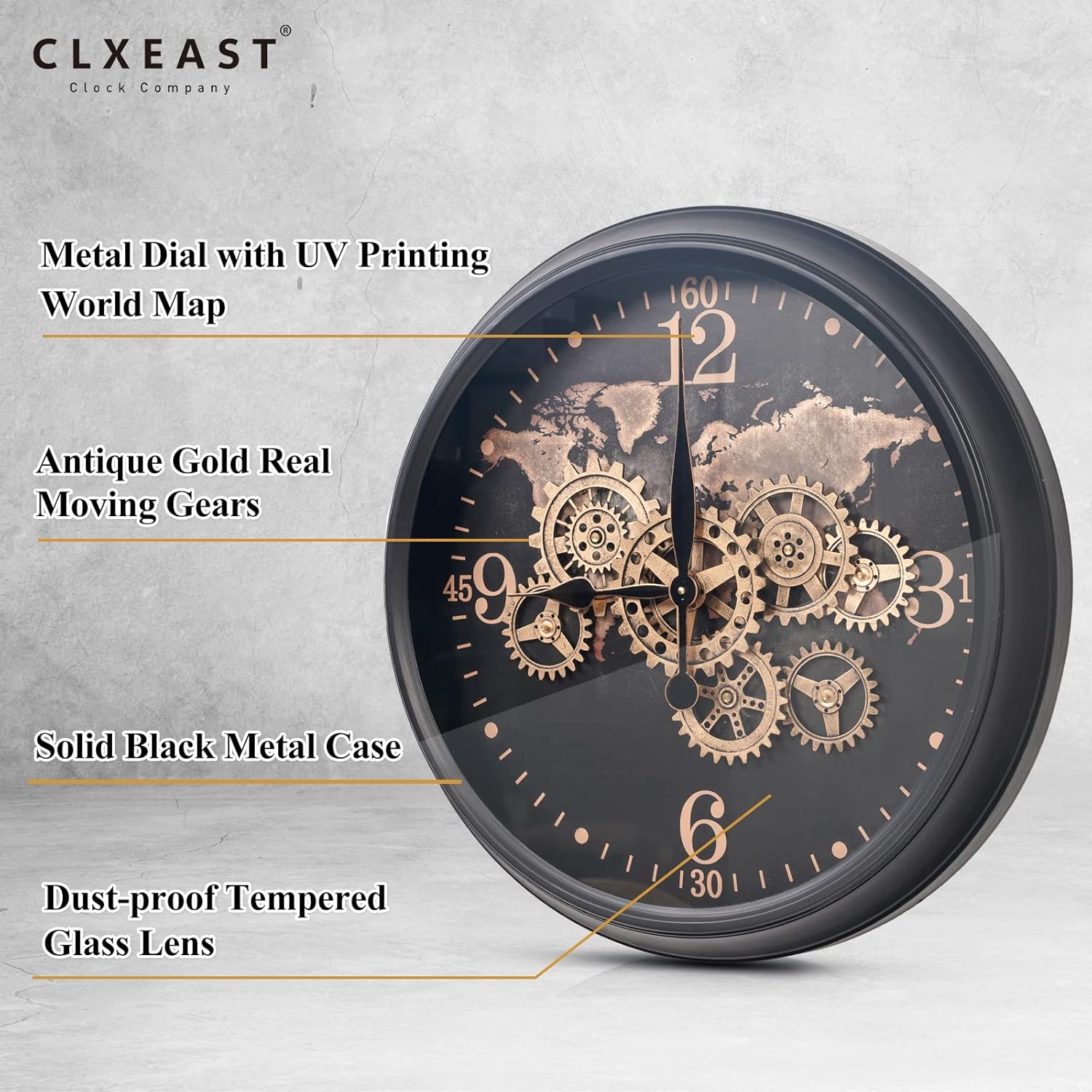 CLXEAST Mid Century Minimalist Modern Wall Clocks,24 Inch Wall Clock with Moving Gears, Large Cream Gold Wall Clocks for Living Room Decor,House Warming Gifts New Home