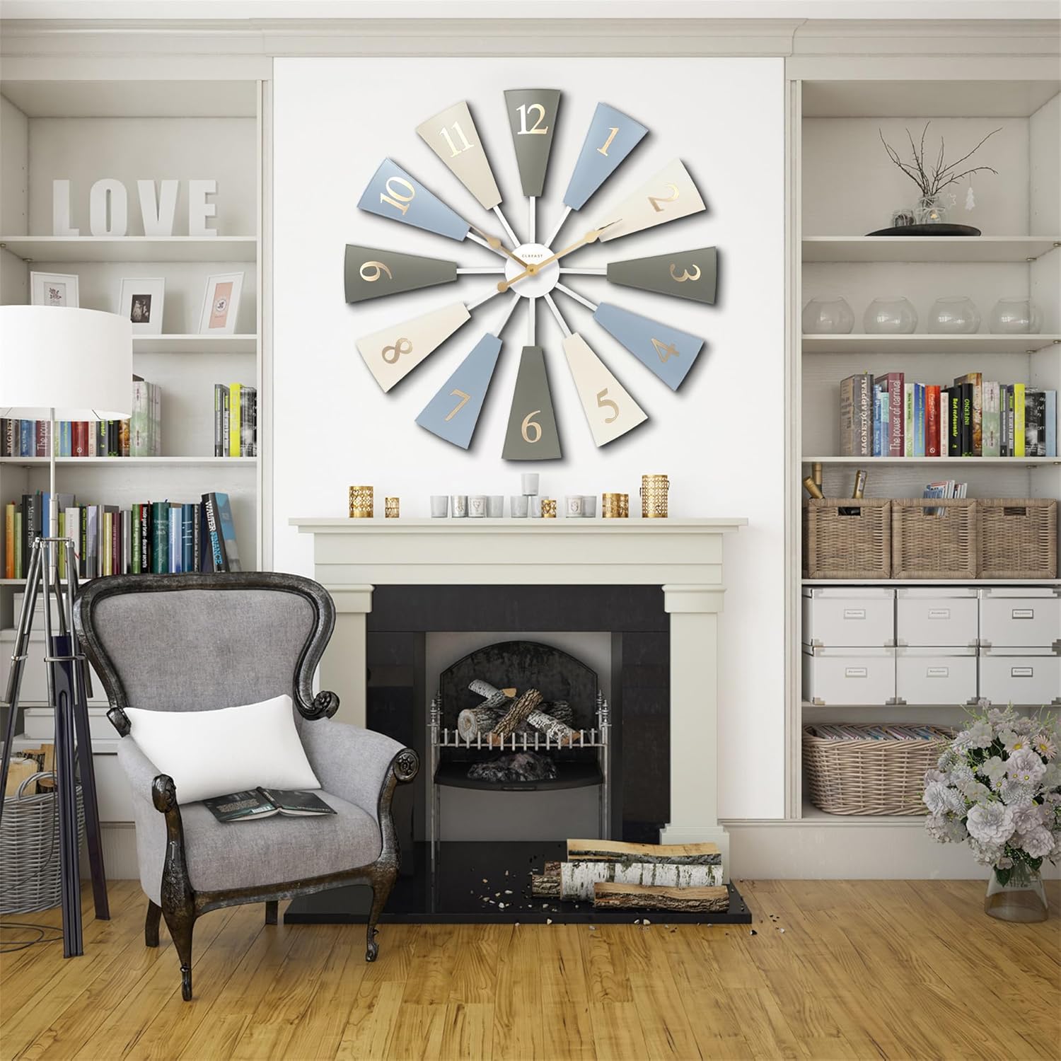 CLXEAST 30 Inch Large Farmhouse DIY Windmill Decor Wall Clock, Adjustable Size 24"/26"/28"/30"/32", 24 Inch Wall Clock for Living Room Decor,Wall Art Decor, Galvanized Plastic