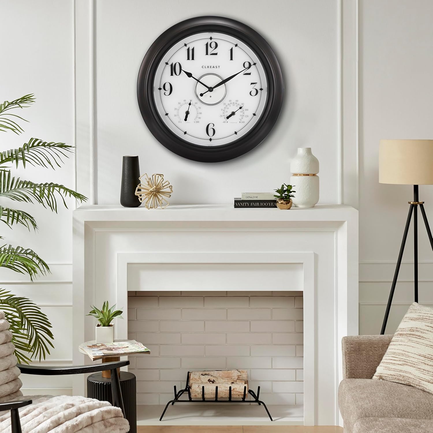 CLXEAST Illuminated Indoor Outdoor Clocks Waterproof 18 inch with Smart Sensor,Large Wall Clock with Thermometer & Hygrometer,Oil Rubbed Bronze Black,Gifts for Women