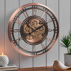 CLXEAST 28 Inch Oversized Large Moving Gear Wall Clock for Living Room Decor, Modern Farmhouse Decorative Wall Clocks Battery Operated,Rose Gold,House Warming Gifts New Home