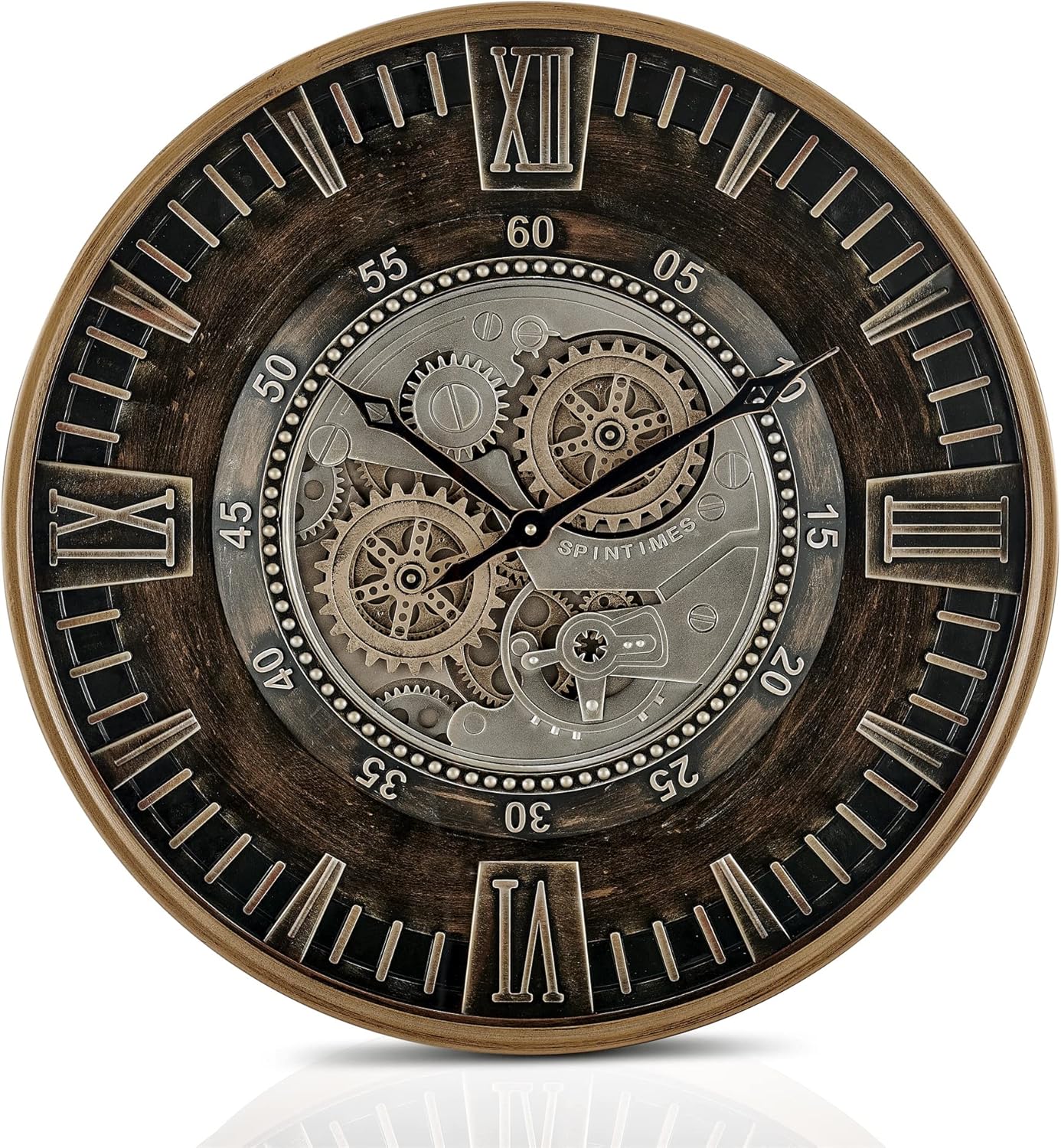 CLXEAST Mid Century Minimalist Modern Wall Clocks,24 Inch Wall Clock with Moving Gears, Large Cream Gold Wall Clocks for Living Room Decor,House Warming Gifts New Home