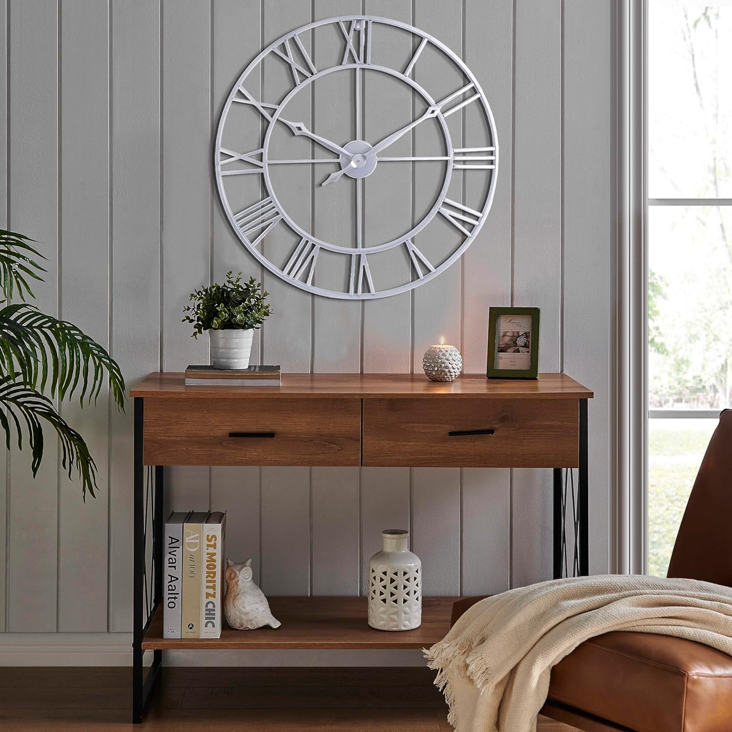 CLXEAST 30 Inch Wall Clock,Large Champagne Gold Metal Roman Numeral Wall Clock, Modern Wall Clocks for Living Room Decor
