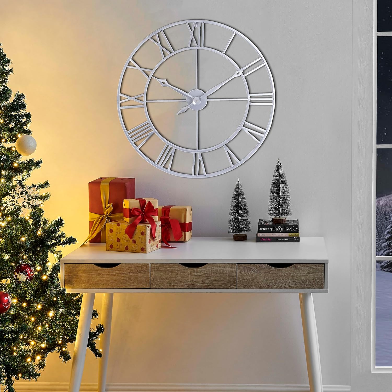CLXEAST 30 Inch Wall Clock,Large Champagne Gold Metal Roman Numeral Wall Clock, Modern Wall Clocks for Living Room Decor