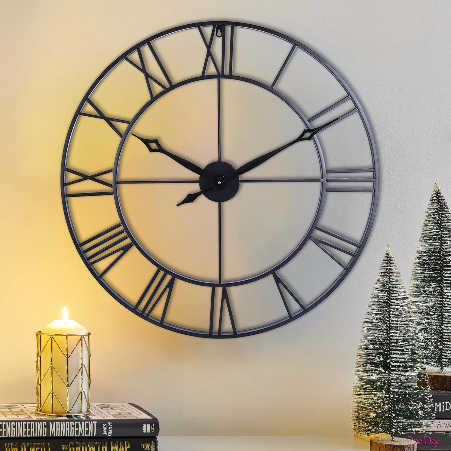 CLXEAST 30 Inch Wall Clock,Large Champagne Gold Metal Roman Numeral Wall Clock, Modern Wall Clocks for Living Room Decor