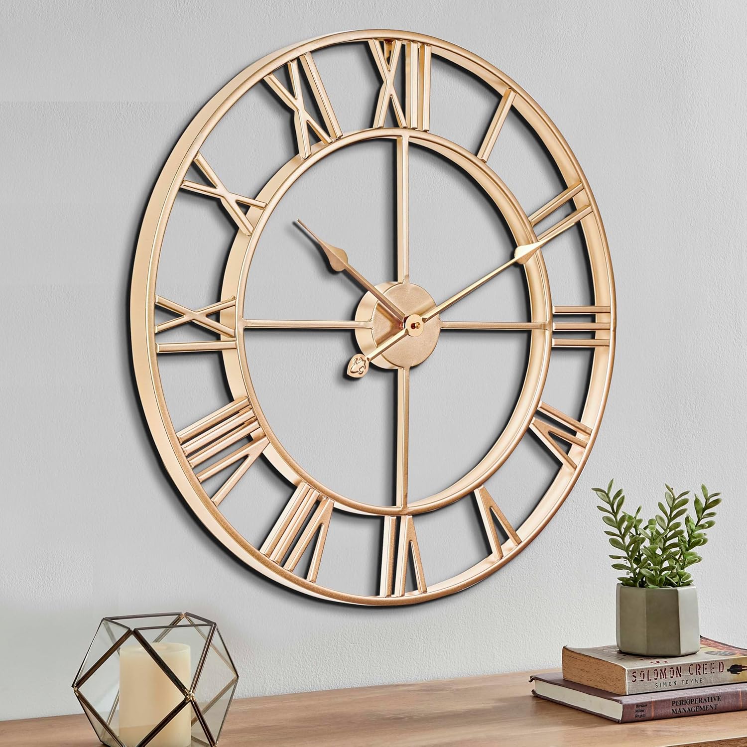 CLXEAST 30 Inch Wall Clock,Large Champagne Gold Metal Roman Numeral Wall Clock, Modern Wall Clocks for Living Room Decor