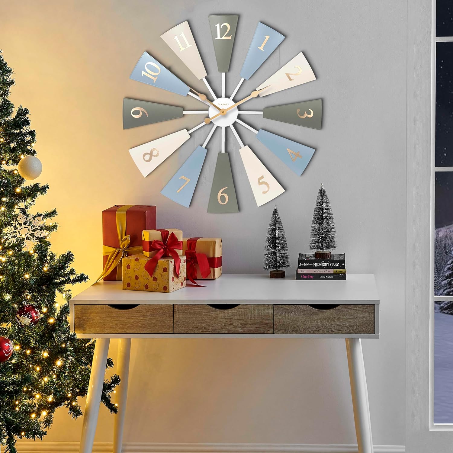 CLXEAST 30 Inch Large Farmhouse DIY Windmill Decor Wall Clock, Adjustable Size 24"/26"/28"/30"/32", 24 Inch Wall Clock for Living Room Decor,Wall Art Decor, Galvanized Plastic