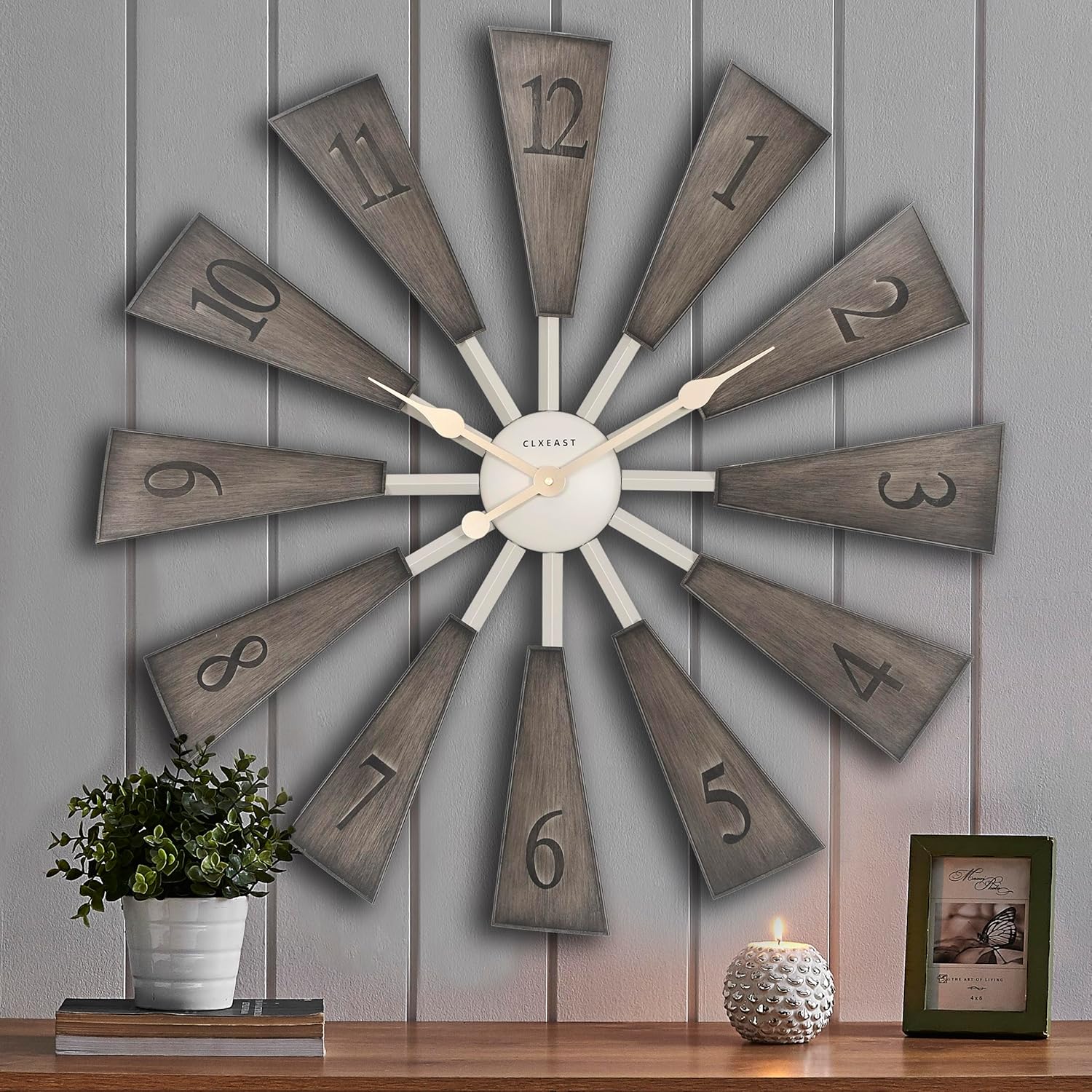 CLXEAST 30 Inch Large Farmhouse DIY Windmill Decor Wall Clock, Adjustable Size 24"/26"/28"/30"/32", 24 Inch Wall Clock for Living Room Decor,Wall Art Decor, Galvanized Plastic