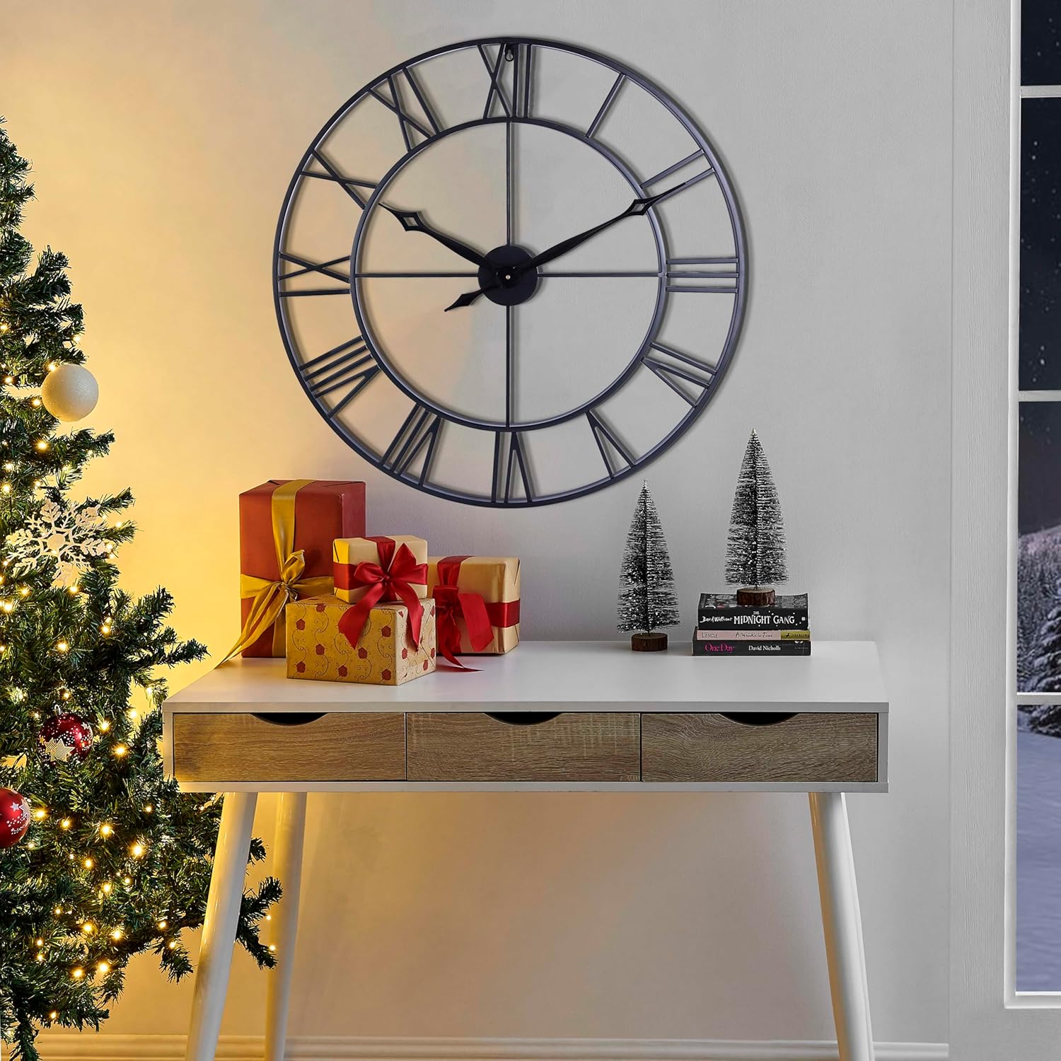 CLXEAST 30 Inch Wall Clock,Large Champagne Gold Metal Roman Numeral Wall Clock, Modern Wall Clocks for Living Room Decor