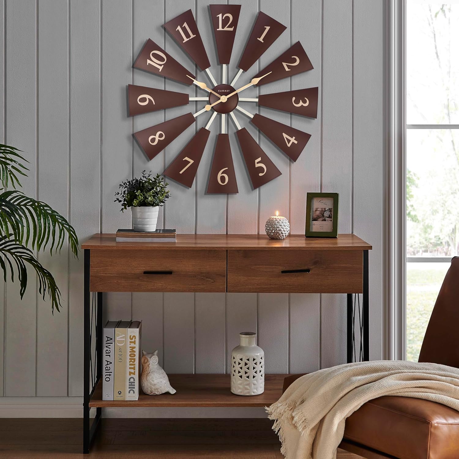 CLXEAST 30 Inch Large Farmhouse DIY Windmill Decor Wall Clock, Adjustable Size 24"/26"/28"/30"/32", 24 Inch Wall Clock for Living Room Decor,Wall Art Decor, Galvanized Plastic