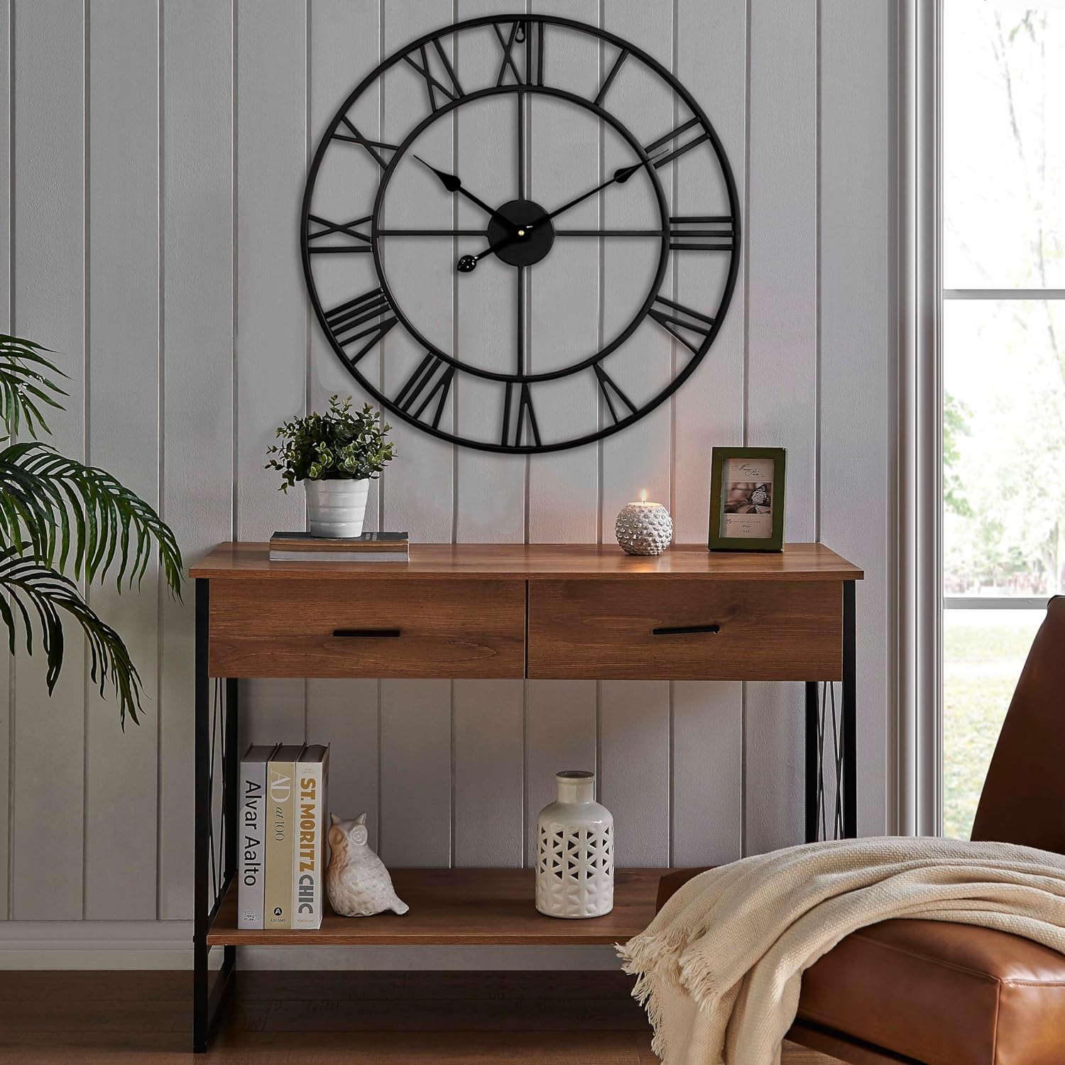 CLXEAST 30 Inch Wall Clock,Large Champagne Gold Metal Roman Numeral Wall Clock, Modern Wall Clocks for Living Room Decor