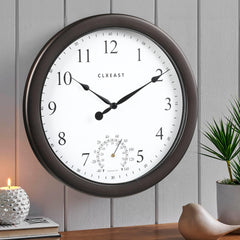 CLXEAST 10.4 Inch Indoor Outdoor Clocks Waterproof,Outdoor Clock with Temperature for Bathroom,Patio, Pool,Kitchen,Gifts for Women, Oil Rubbed Bronze Black Finish