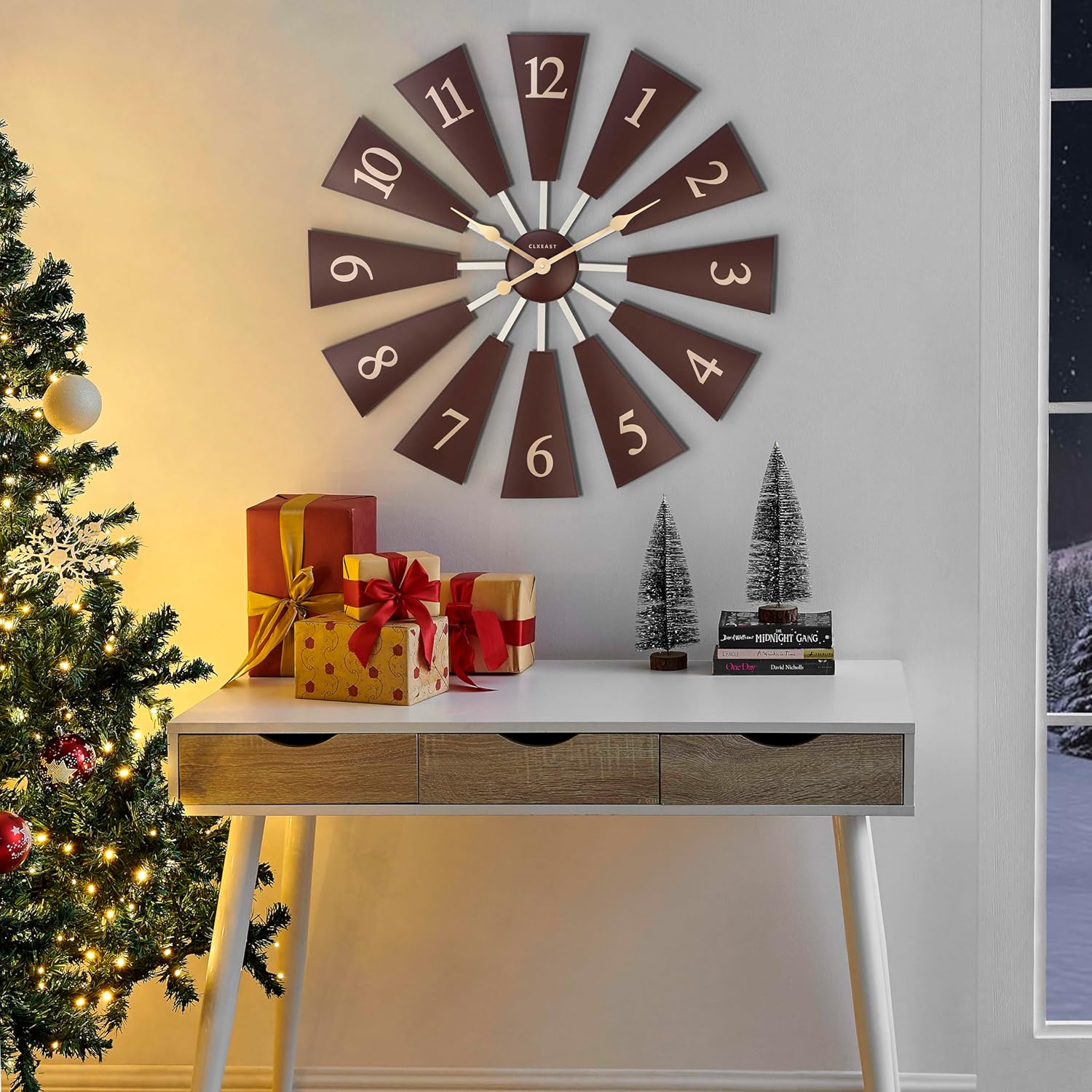 CLXEAST 30 Inch Large Farmhouse DIY Windmill Decor Wall Clock, Adjustable Size 24"/26"/28"/30"/32", 24 Inch Wall Clock for Living Room Decor,Wall Art Decor, Galvanized Plastic