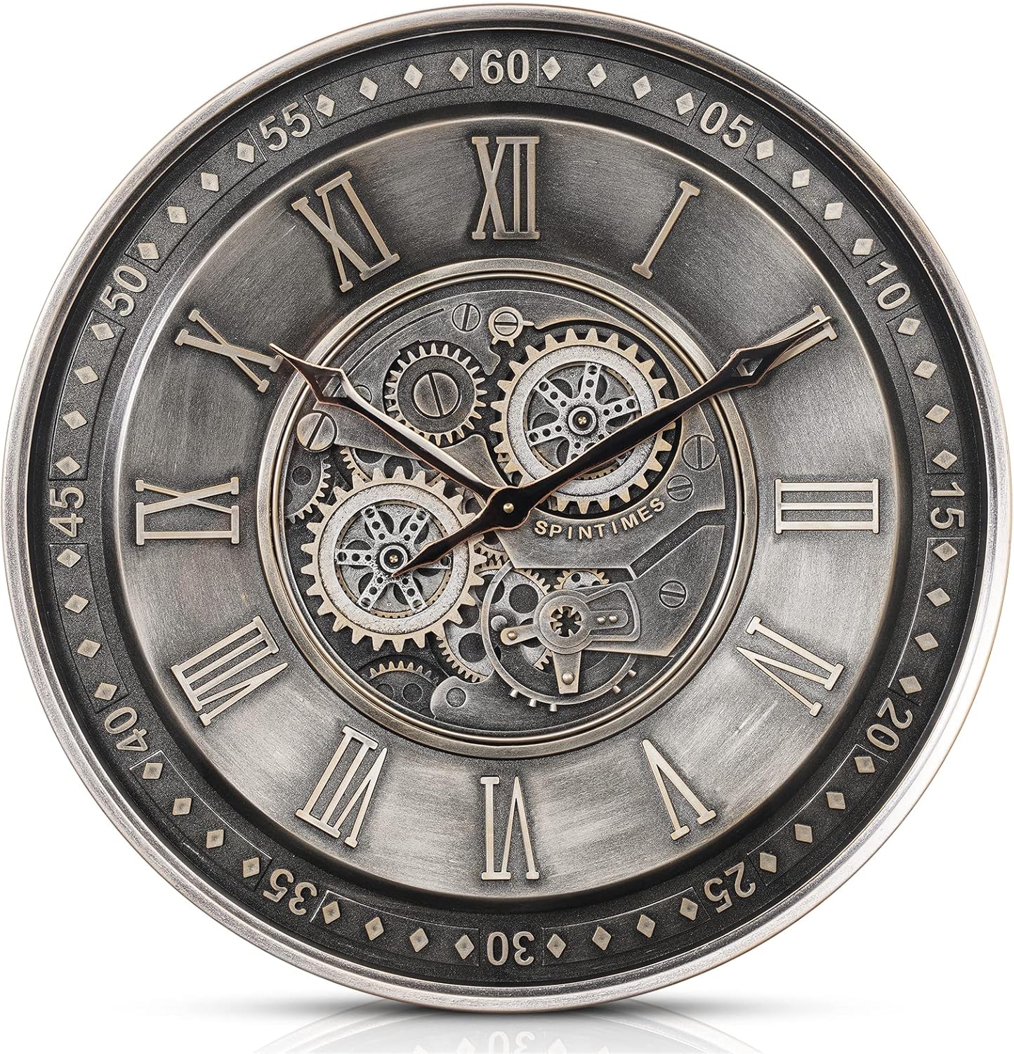 CLXEAST Mid Century Minimalist Modern Wall Clocks,24 Inch Wall Clock with Moving Gears, Large Cream Gold Wall Clocks for Living Room Decor,House Warming Gifts New Home