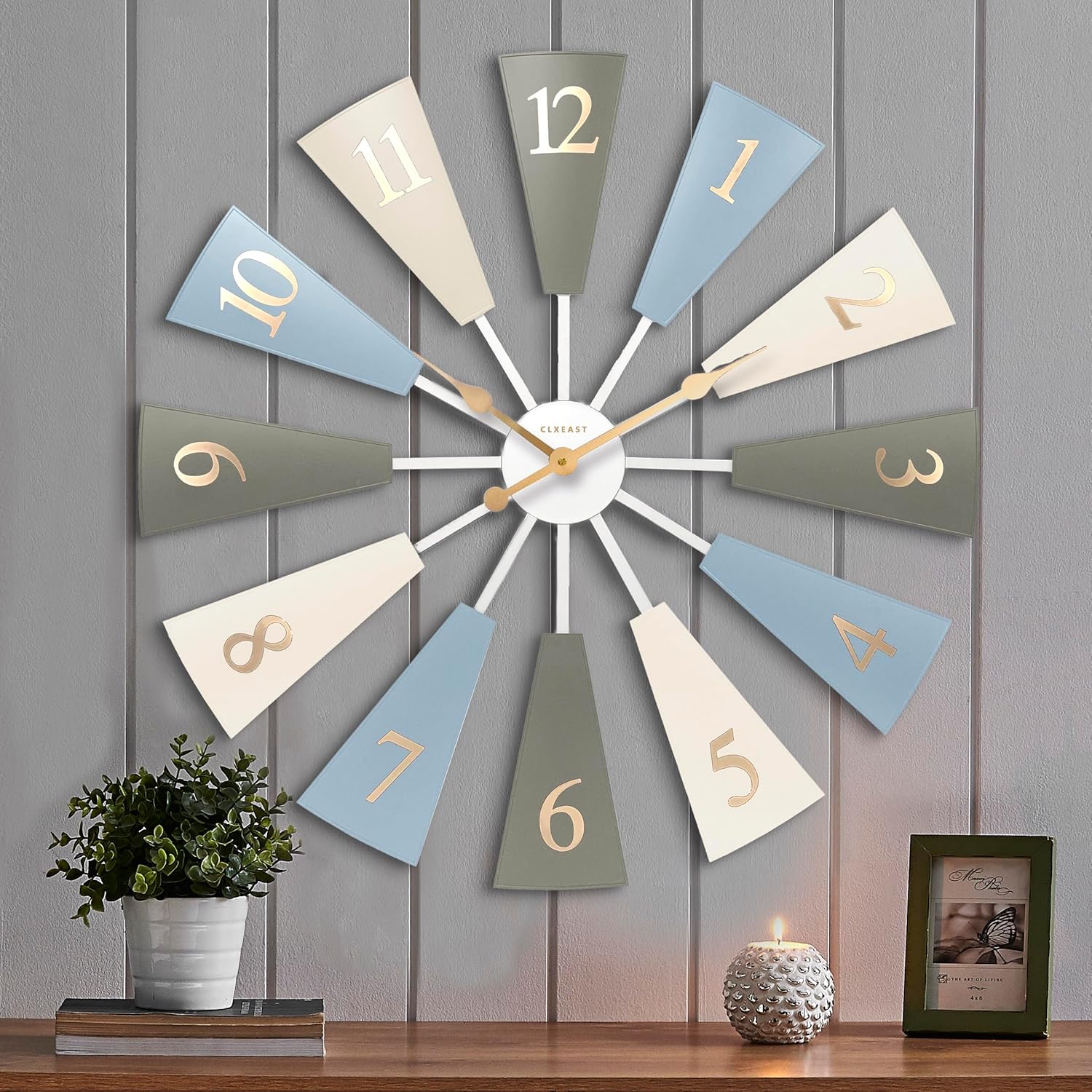 CLXEAST 30 Inch Large Farmhouse DIY Windmill Decor Wall Clock, Adjustable Size 24"/26"/28"/30"/32", 24 Inch Wall Clock for Living Room Decor,Wall Art Decor, Galvanized Plastic