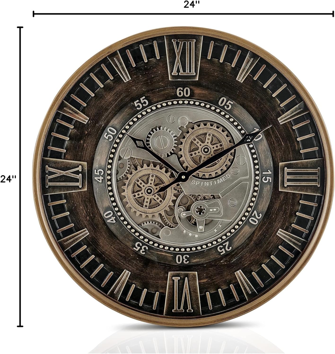 CLXEAST Mid Century Minimalist Modern Wall Clocks,24 Inch Wall Clock with Moving Gears, Large Cream Gold Wall Clocks for Living Room Decor,House Warming Gifts New Home