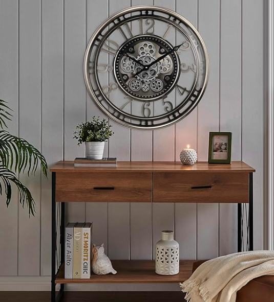 CLXEAST 28 Inch Oversized Large Moving Gear Wall Clock for Living Room Decor, Modern Farmhouse Decorative Wall Clocks Battery Operated,Rose Gold,House Warming Gifts New Home