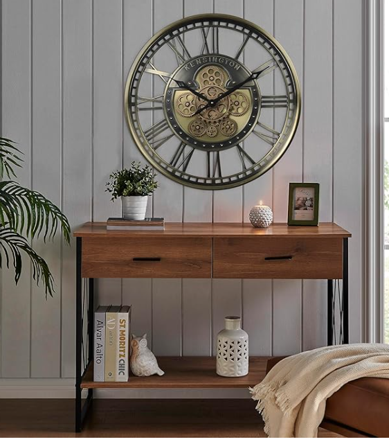 CLXEAST 28 Inch Oversized Large Moving Gear Wall Clock for Living Room Decor, Modern Farmhouse Decorative Wall Clocks Battery Operated,Rose Gold,House Warming Gifts New Home