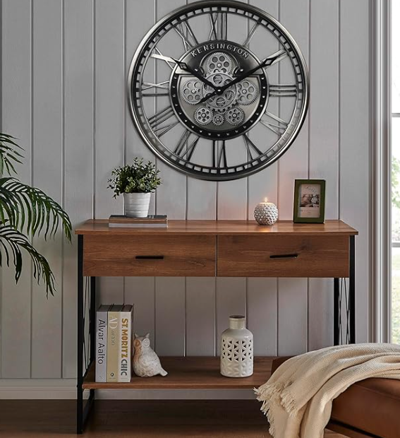 CLXEAST 28 Inch Oversized Large Moving Gear Wall Clock for Living Room Decor, Modern Farmhouse Decorative Wall Clocks Battery Operated,Rose Gold,House Warming Gifts New Home